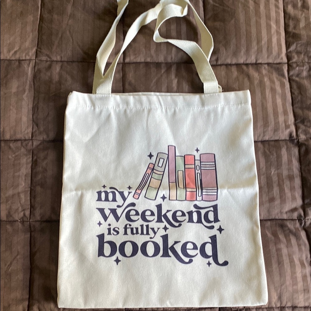 White Tote Bag with Book Design